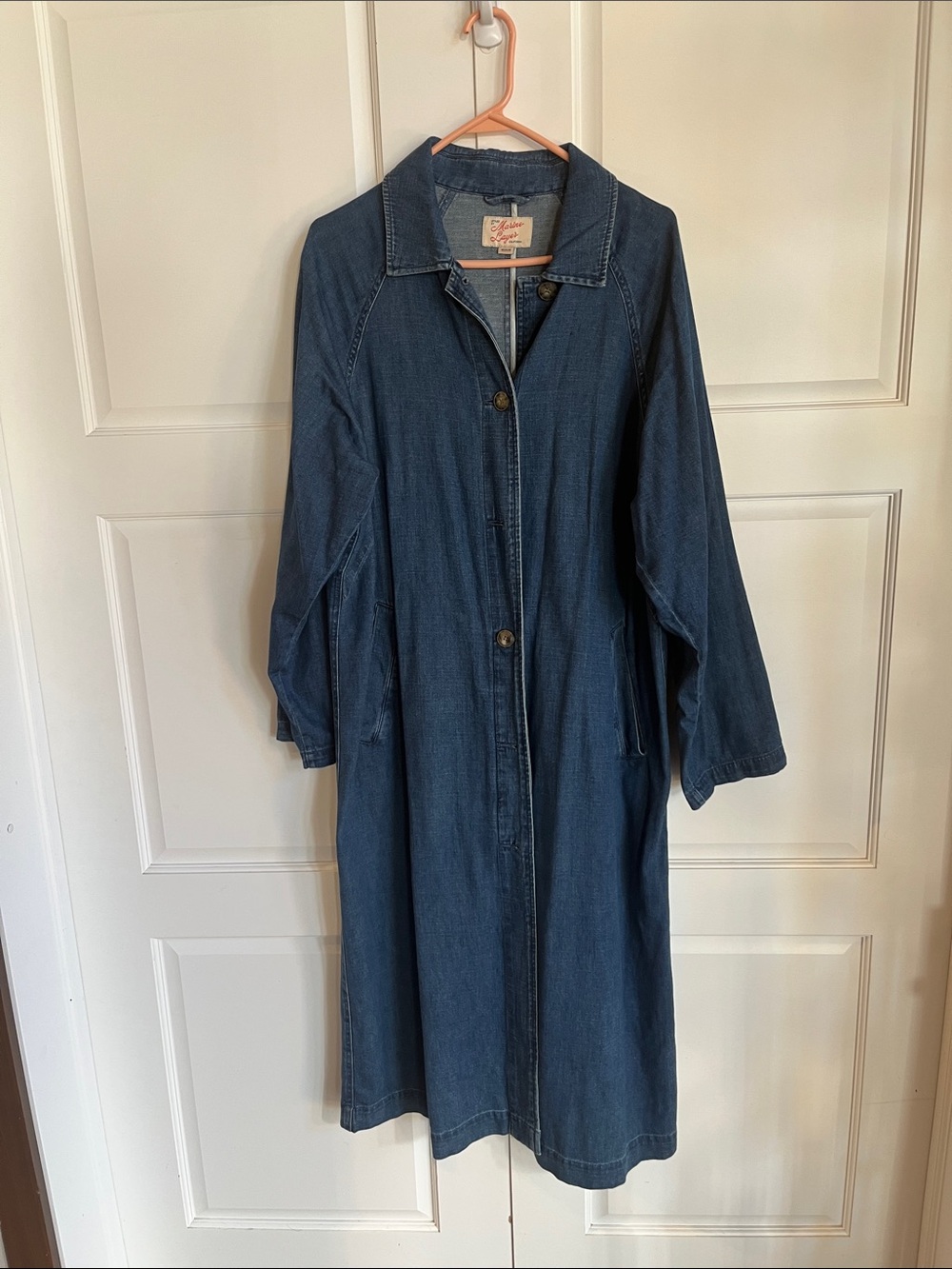Marine Layer Blue Denim Women's Hayes trench.